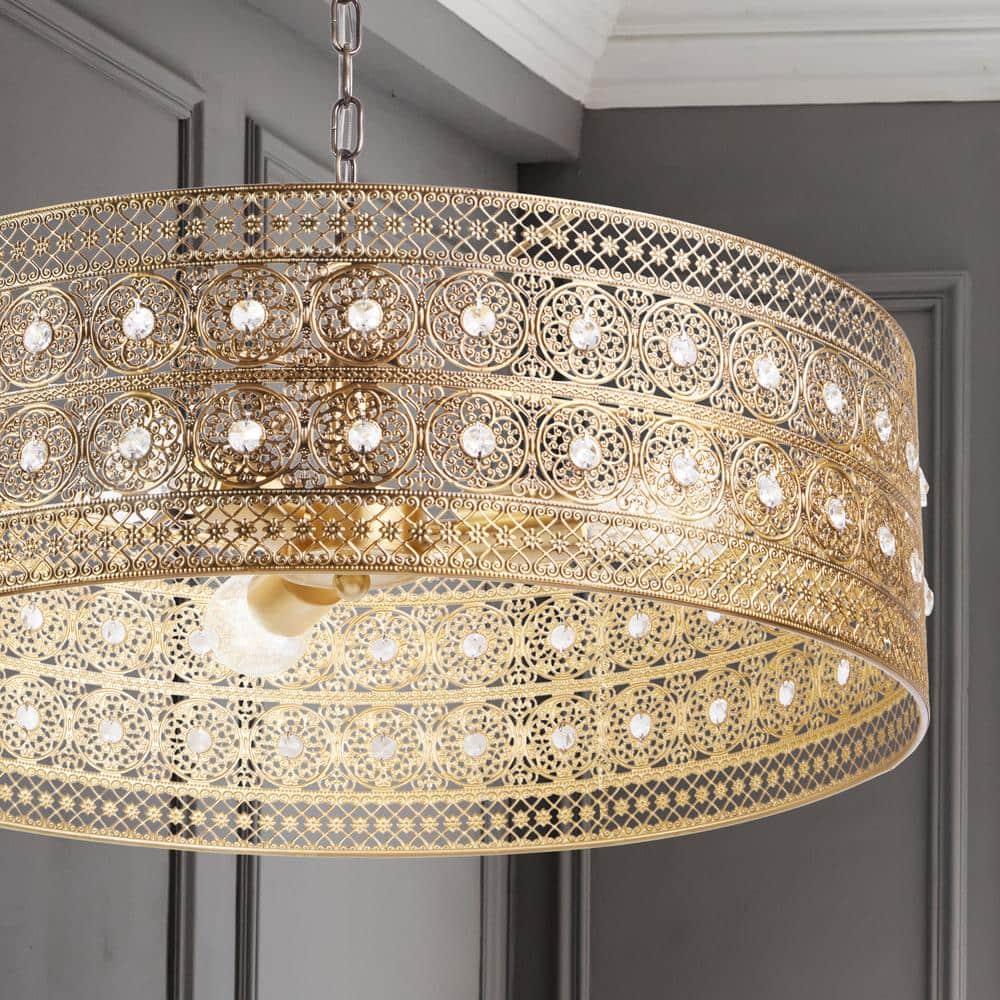 23.5" 3-Light Bryar Chandelier Brass/Crystal - River of Goods: UL Listed, Adjustable Height, Metal & Crystal Drum