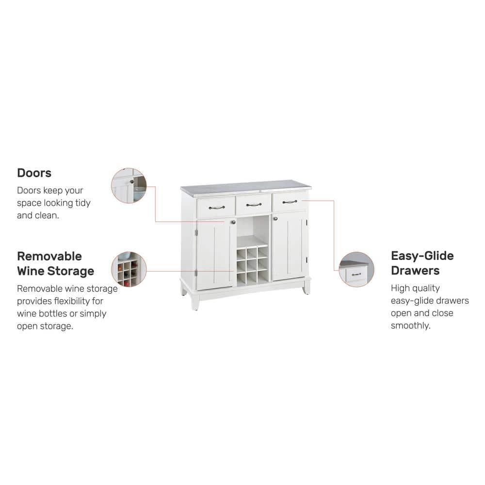 36.25" Sideboard Buffet Servers with Stainless Top Off White - Home Styles: Kitchen Hutch, Buffet Table