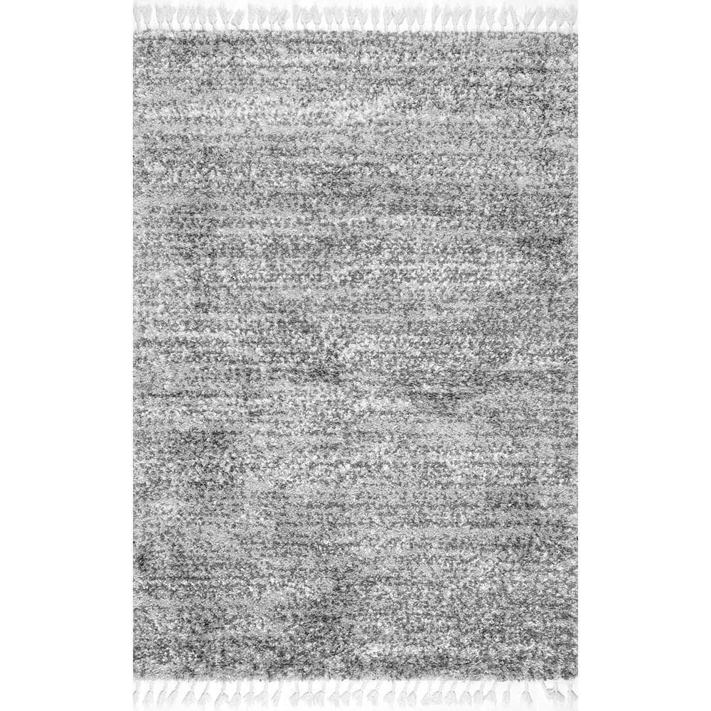 Nuloom Brooke Solid 9x12 Shag Indoor Area Rug for Living Room Bedroom Dining Room Nursery, Grey/Ivory
