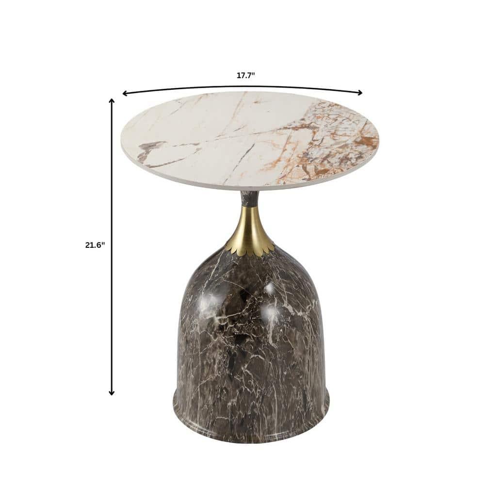 LeisureMod Side Table Round Sintered Stone Top Modern Accent Table with Stainless-Steel Base Chic End Table Oslo Series in Marbled Brown