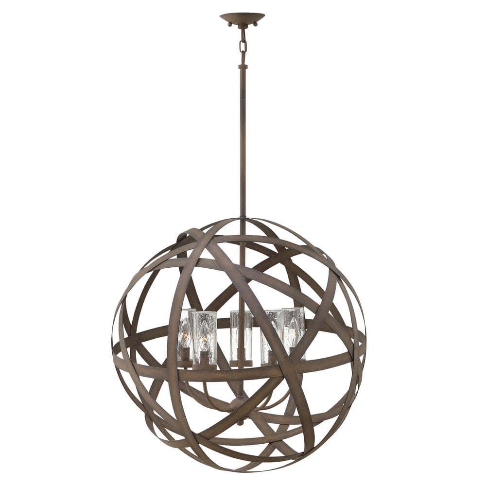 Carson 5-Light Aluminum Outdoor Orb Chandelier with Clear Seedy Glass Shades
