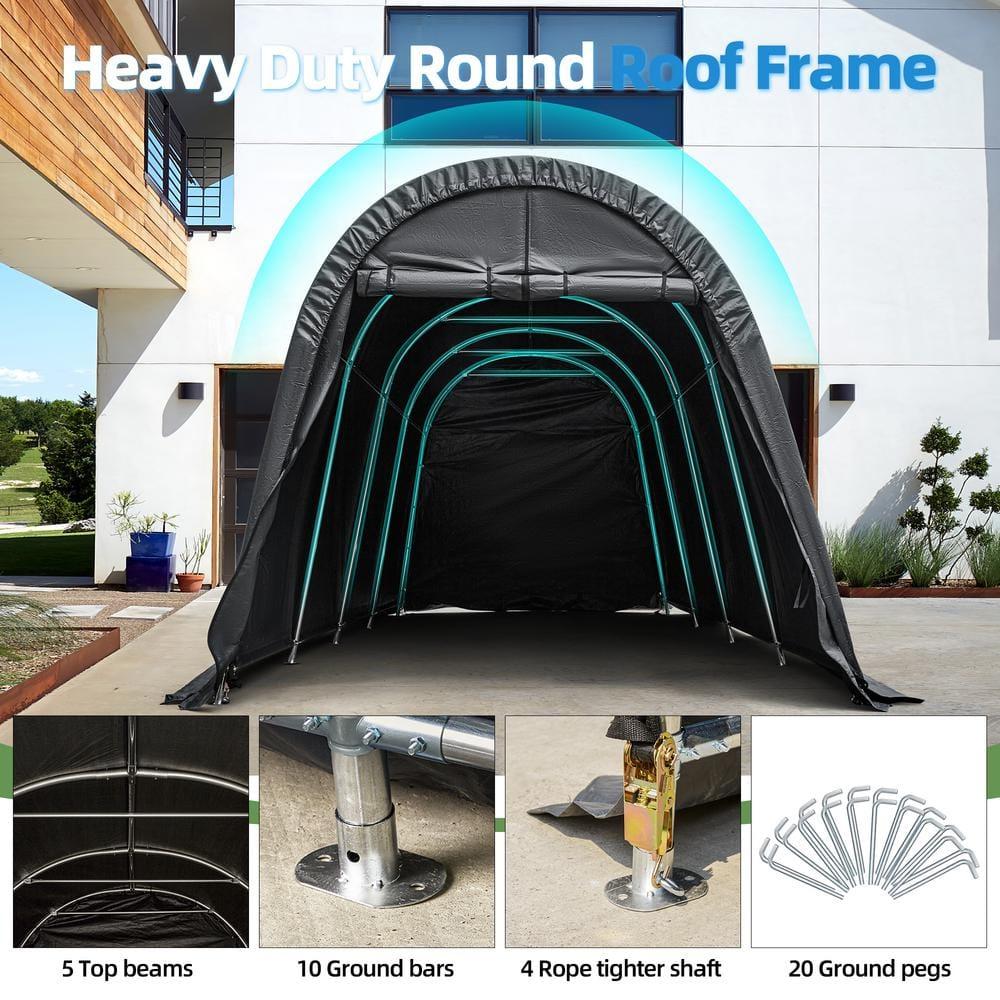 EROMMY Erommy 10 Ft. W x 20 Ft. D Galvanized Steel Portable Garage, Anti-Snow Carport, Storage Shed Canopy