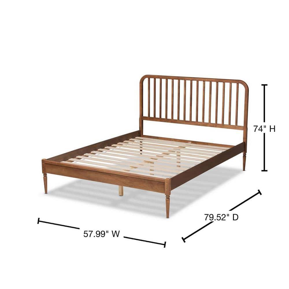 Full Neilan Wood Platform Bed Walnut Brown - Baxton Studio: Slatted Headboard, Turned Legs