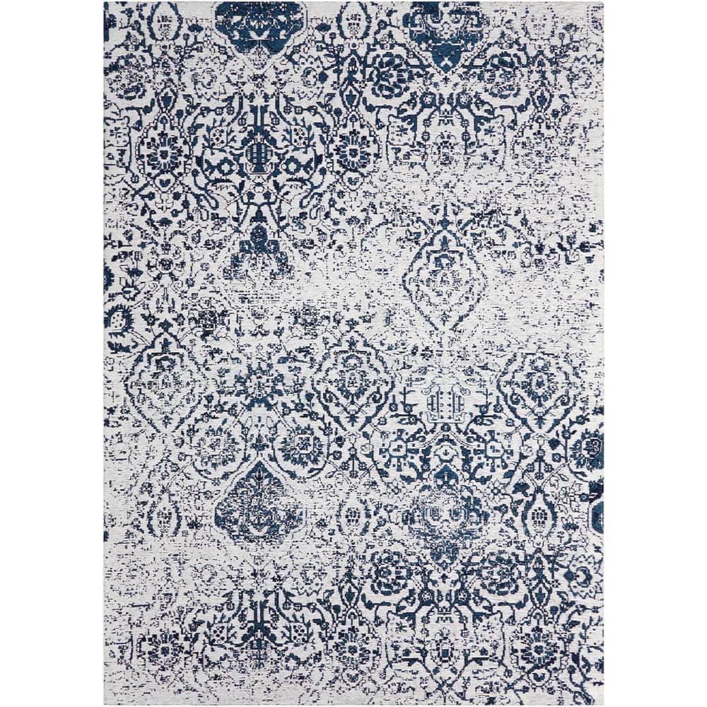 Williston Forge Damask Southwestern Machine Made Power Loom Polypropylene Indoor / Outdoor Area Rug in Ivory/Navy