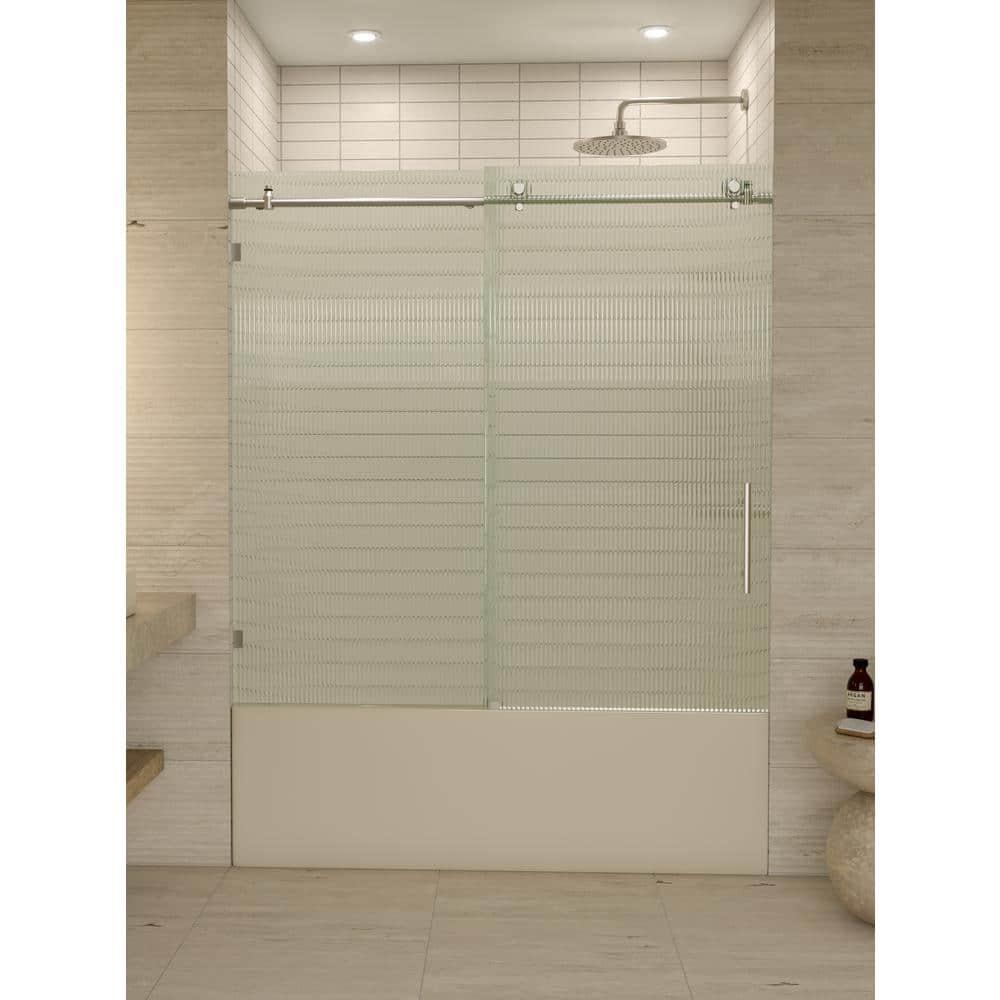 Galaxy 56 - 60 in. x 60 in. Fully Frameless Fluted Sliding Bathtub Door