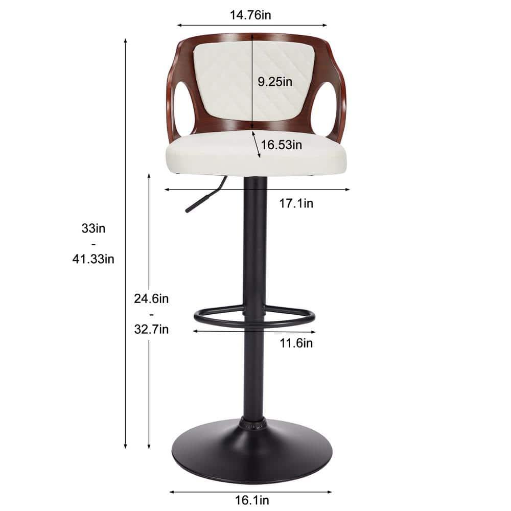 ECOTOUGE Swivel Bar Stools Set of 2, Height Adjustable Island Stools with Bentwood Back, Faux Leather Counter Height Bar Stools for Kitchen, Pub and Cafe, White