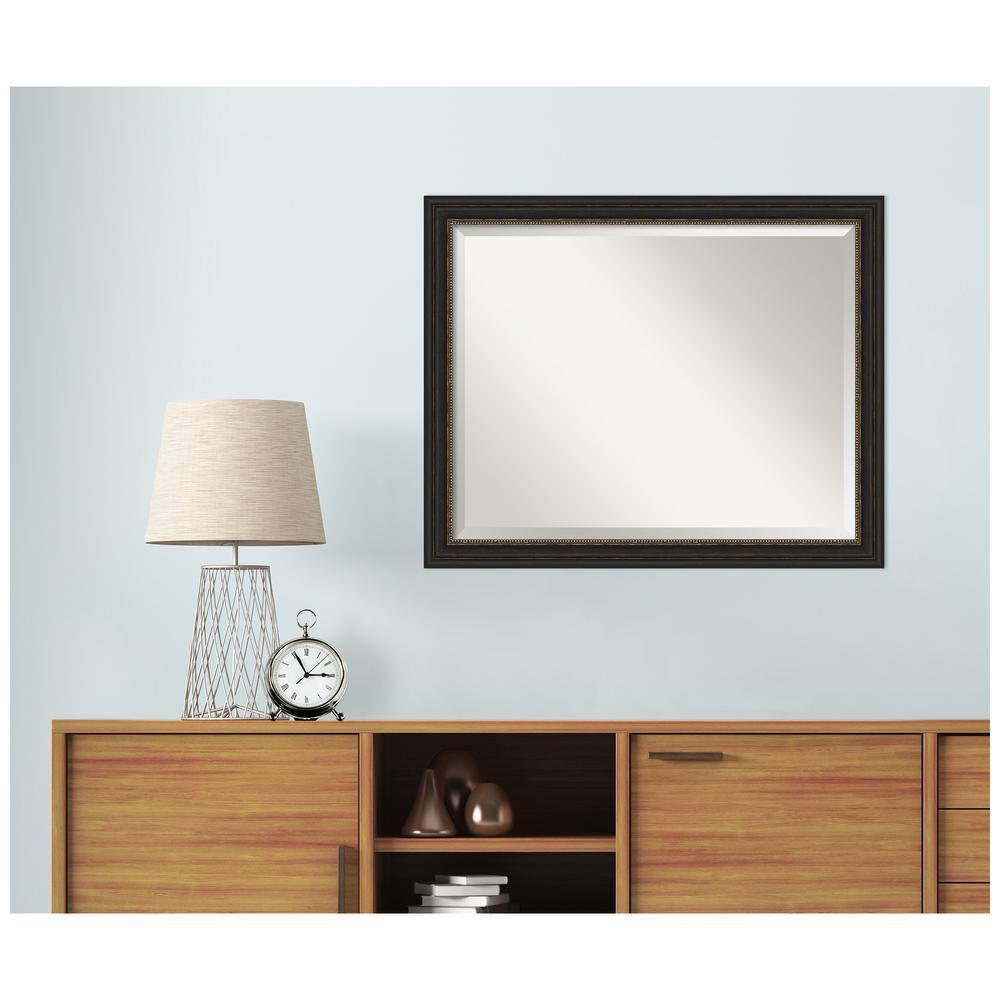 Amanti Art Beveled Bathroom Wall Mirror - Accent Bronze Narrow Frame Outer Size: 32 x 26 in