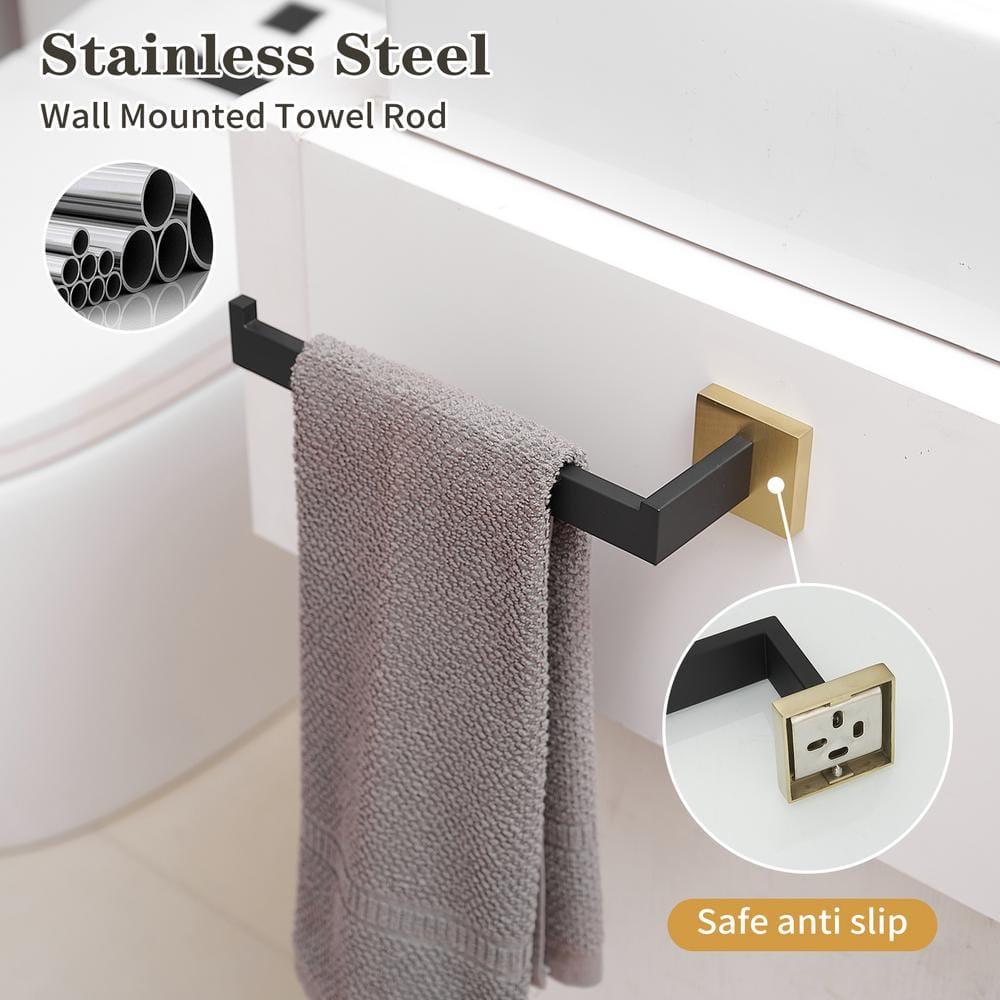 BWE 5-Piece Bath Hardware Set with Double Hooks Towel Ring Toilet Paper Holder and 24 in. Towel Bar