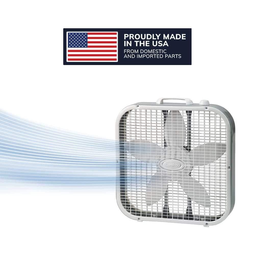 Lasko 20" Classic Box Fan with Weather-Resistant Motor, 3 Speeds, 22.5" H, White, B20200, New