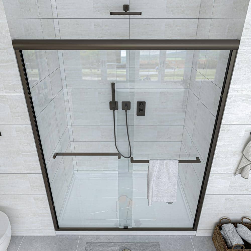 Waterpar WP1186072ORB 56''-60'' W x 72'' H Door Semi-Frameless Shower Door with Two Handles and Clear Glass