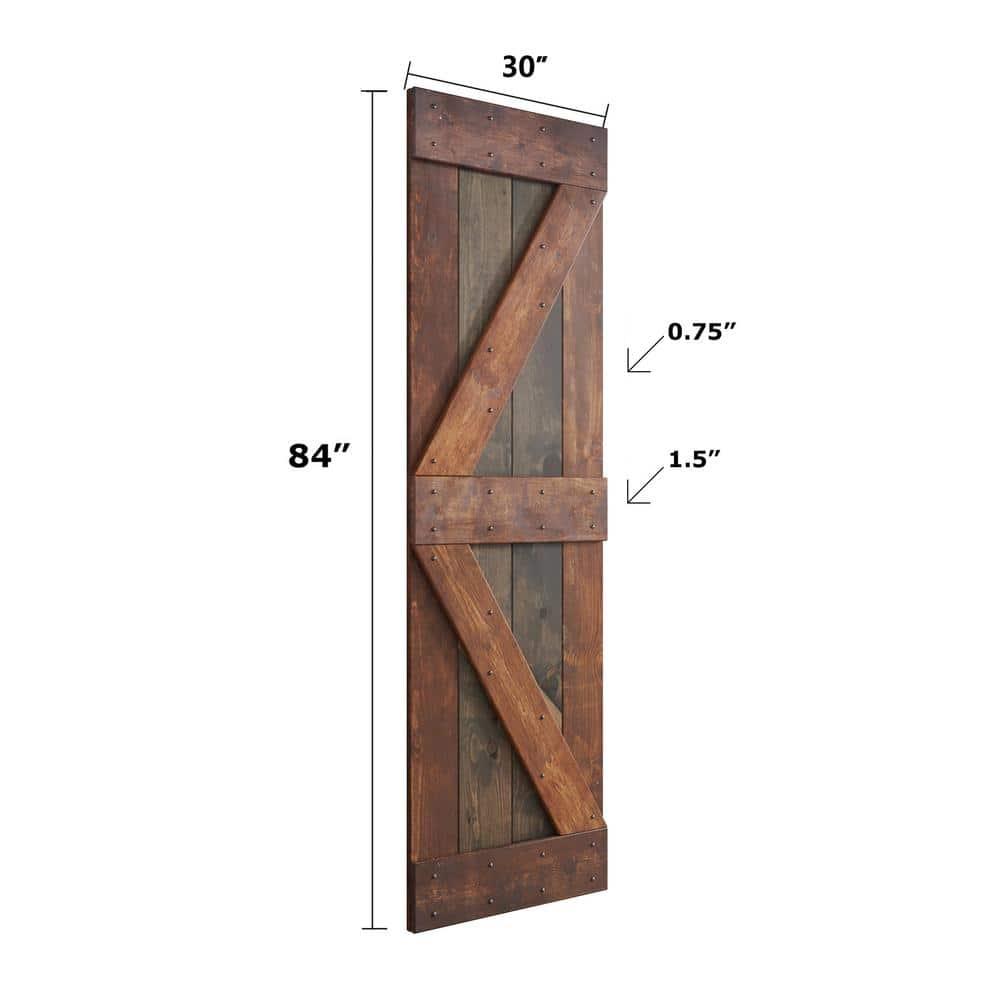 Paneled Wood K Series Double Barn Door with Installation Hardware Kit