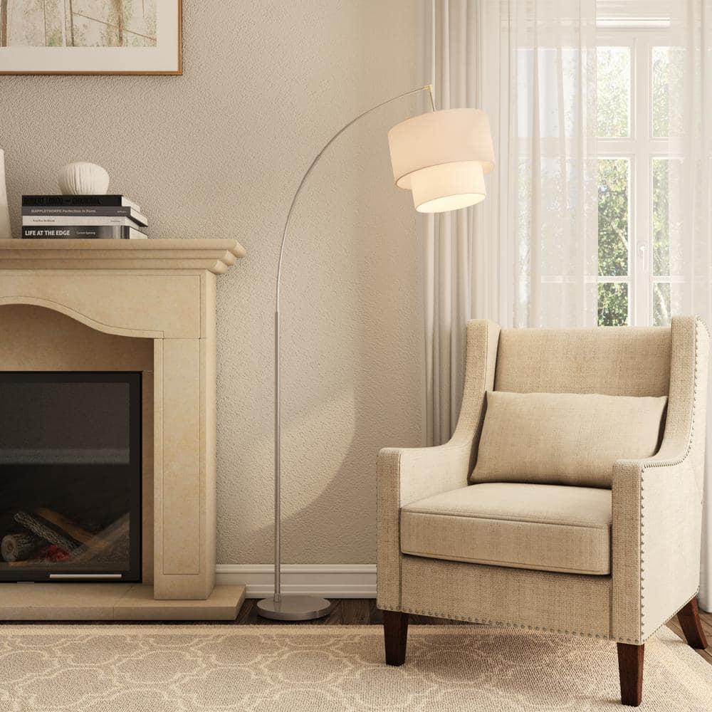 Adesso Home Gala Arc Modern Adjustable Standing Silver Floor Lamp with Shade