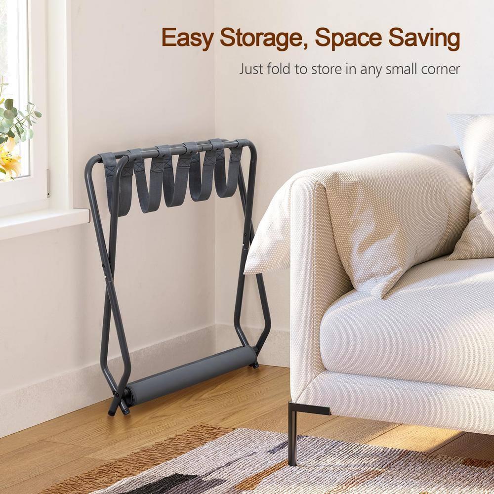 MEBROT Set Of 2, Foldable Suitcase Stands For Guest Room, Metal Luggage Holder With Storage Shelf For Bedroom, Hotel, Easy Assemble