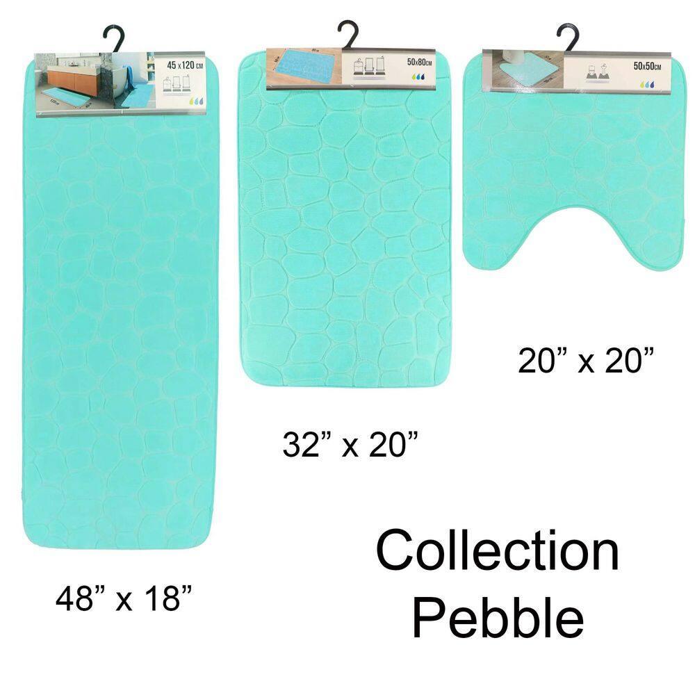 Evideco French Home Goods Contour Bath Rug Memory Foam Mat 3D Pebble 20”L x 20”W Aqua Blue