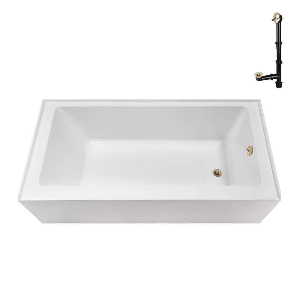 Streamline Bath Streamline 60 in. x 32 in. Acrylic Right-Hand Drain Alcove Bathtub in Glossy White With External Drain NAL-5580-PBR