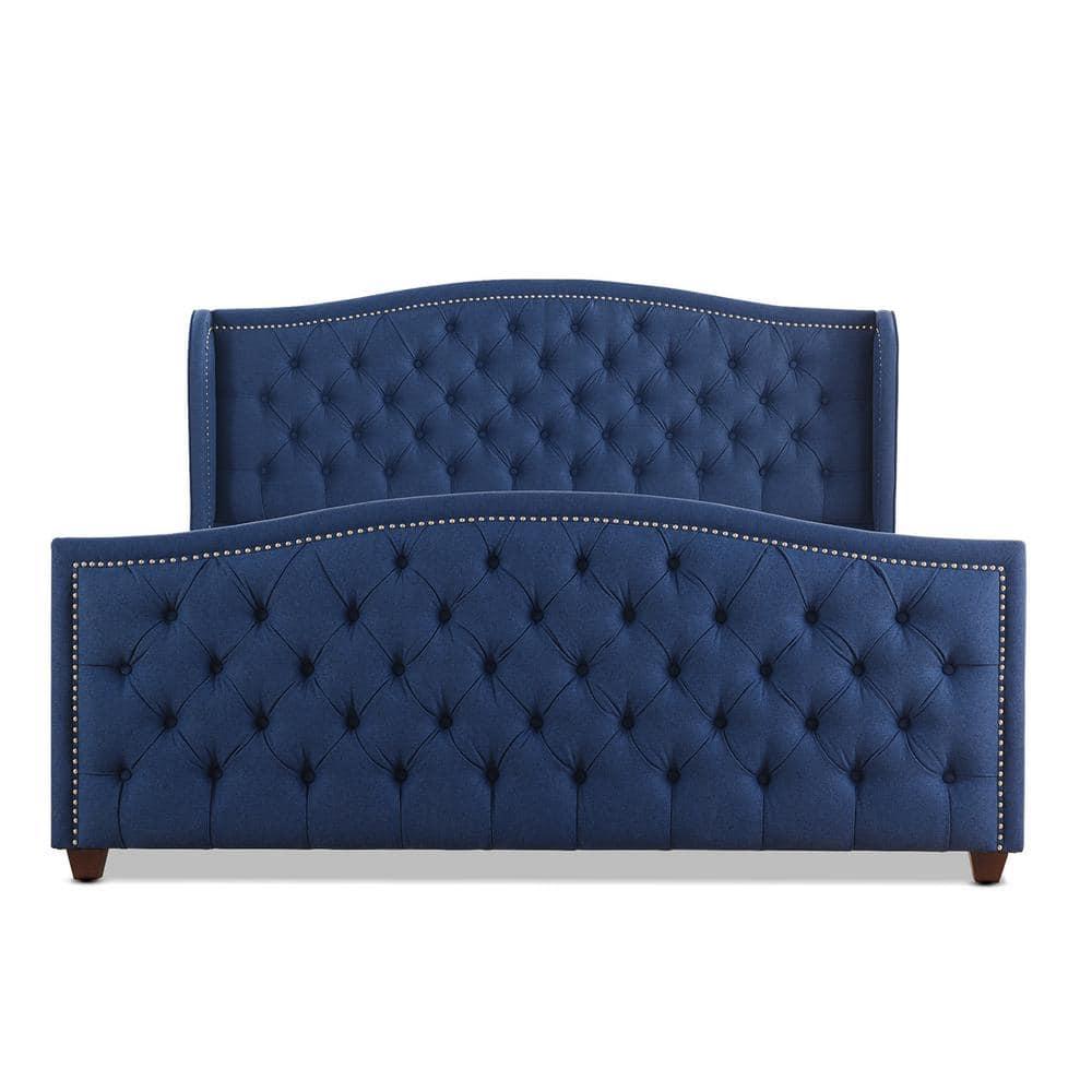 Marcella Tufted Wingback King Bed Dark Sapphire Blue