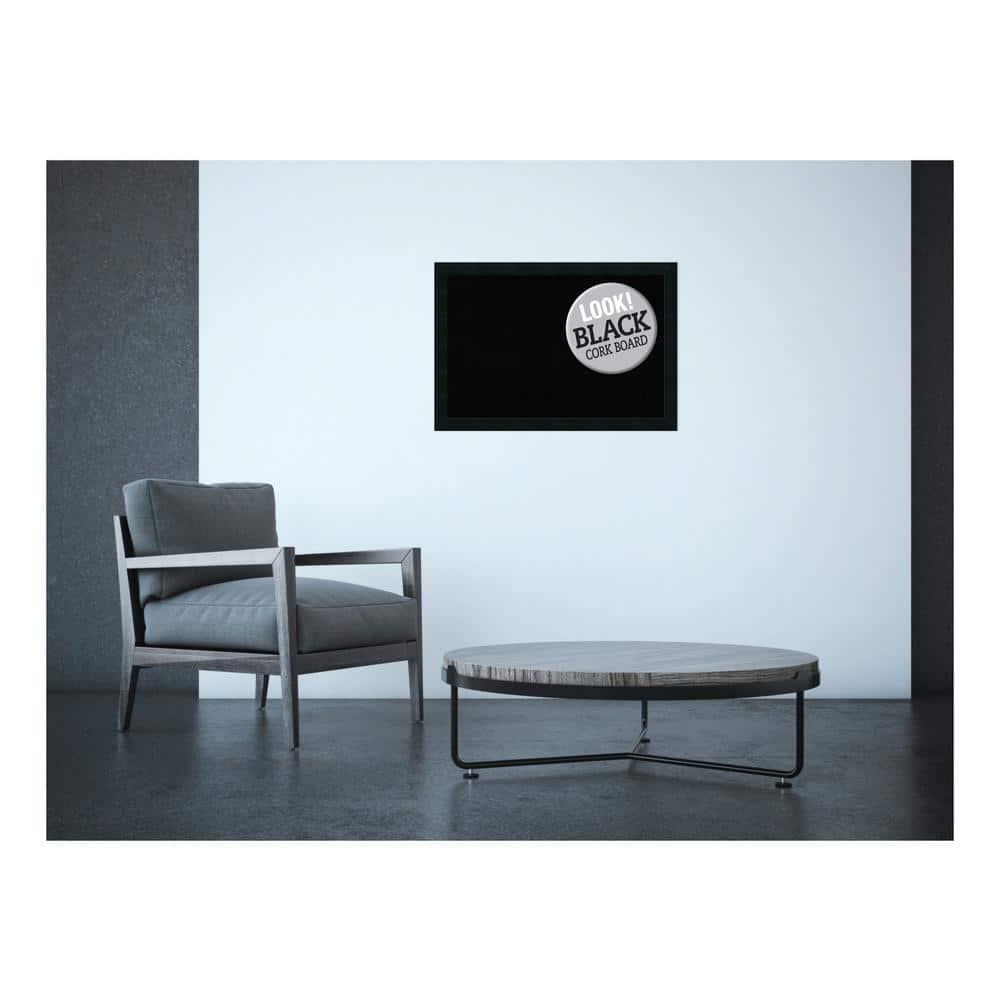 Amanti Art Black Cork Board Wood Framed Mezzanotte Black Bulletin Board 26 in. x 18 in.