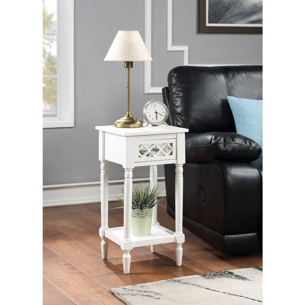 Convenience Concepts French Country Khloe Deluxe 1 Drawer Accent End Table 14" - Traditional Farmhouse Side Table with Mirrored Storage Drawer and Shelf for Living Room, White
