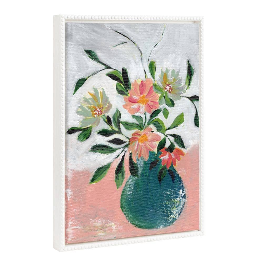 18"x24" Sylvie Beaded Wild Blooms Framed Canvas by Nikita Jariwala White - Kate & Laurel All Things Decor: Modern Botanical Digital Art