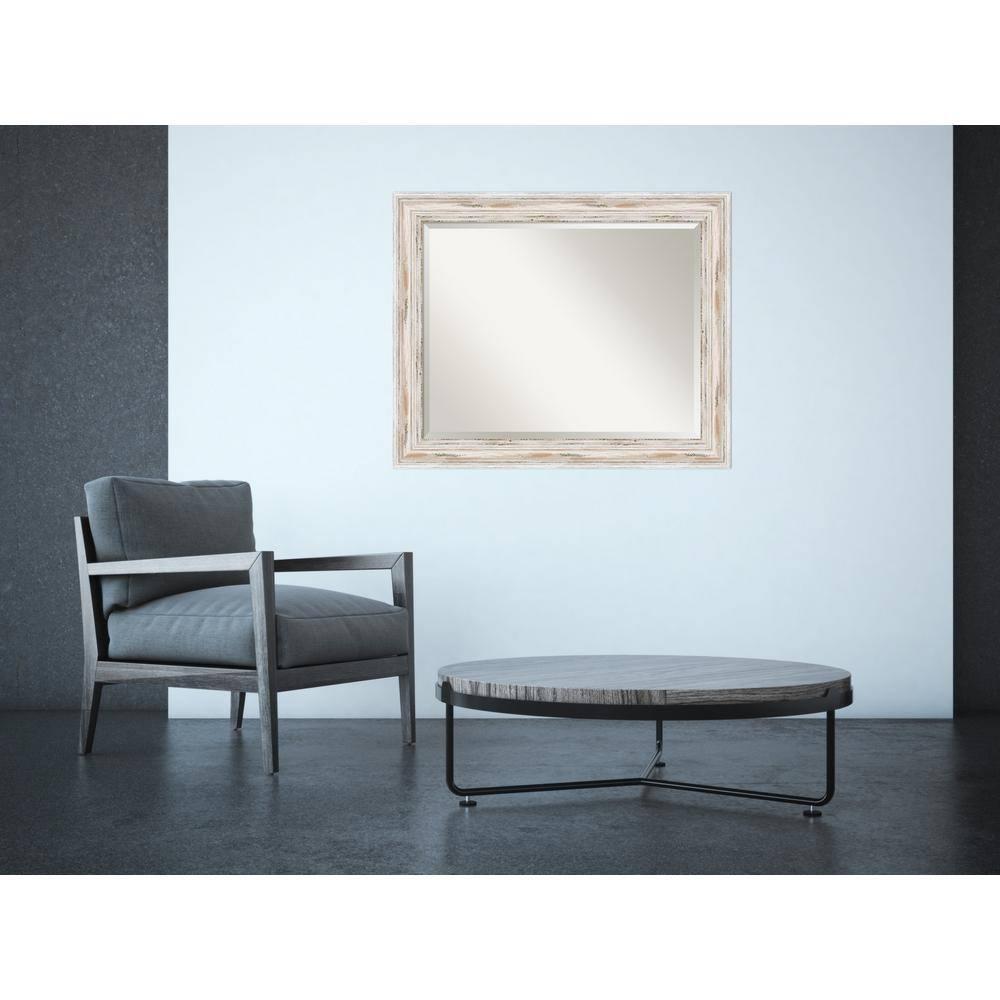33" x 27" Alexandria White Wash Framed Wall Mirror - Amanti Art: Beveled, No Assembly Required