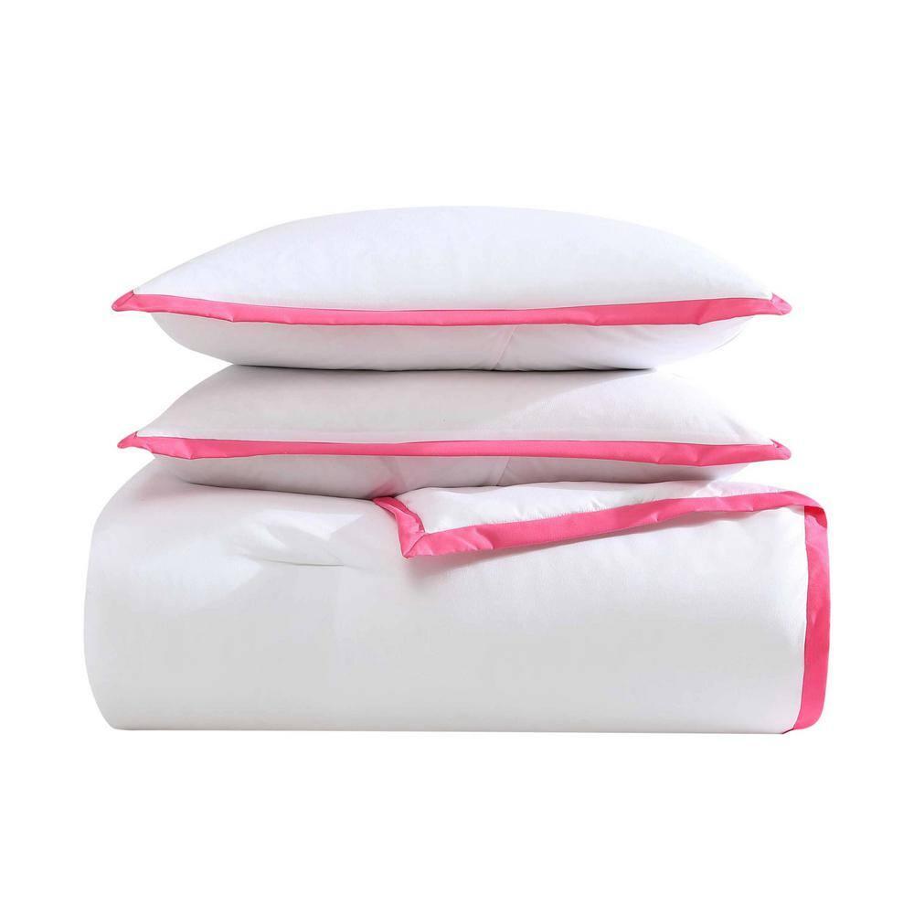 Betseyville 3pc Twin Signature Hotel Microfiber Comforter Set White/Pink: Modern Bedding with Sham & Throw Blanket