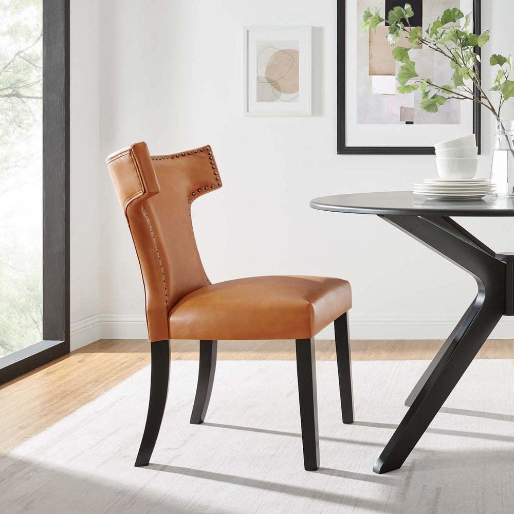 Modway Curve Vegan Leather Dining Chair in Tan