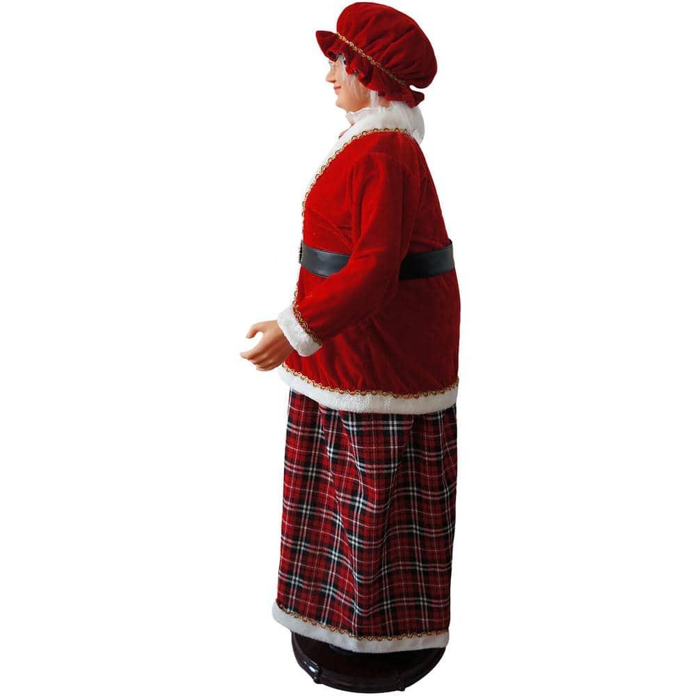 Christmas Time 58-In. Dancing Mrs. Claus with Tartan Skirt and Gift Basket | Animated Indoor Christmas Holiday Home Decor | CT-AMC058M-13RED