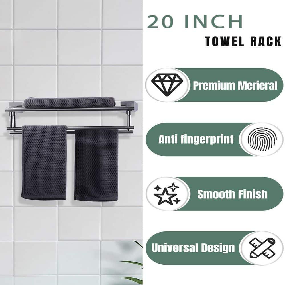 2-Tier 20" Wall Mounted Stainless Steel Bathroom Towel Rack With 2 Towel Bars Round Rods