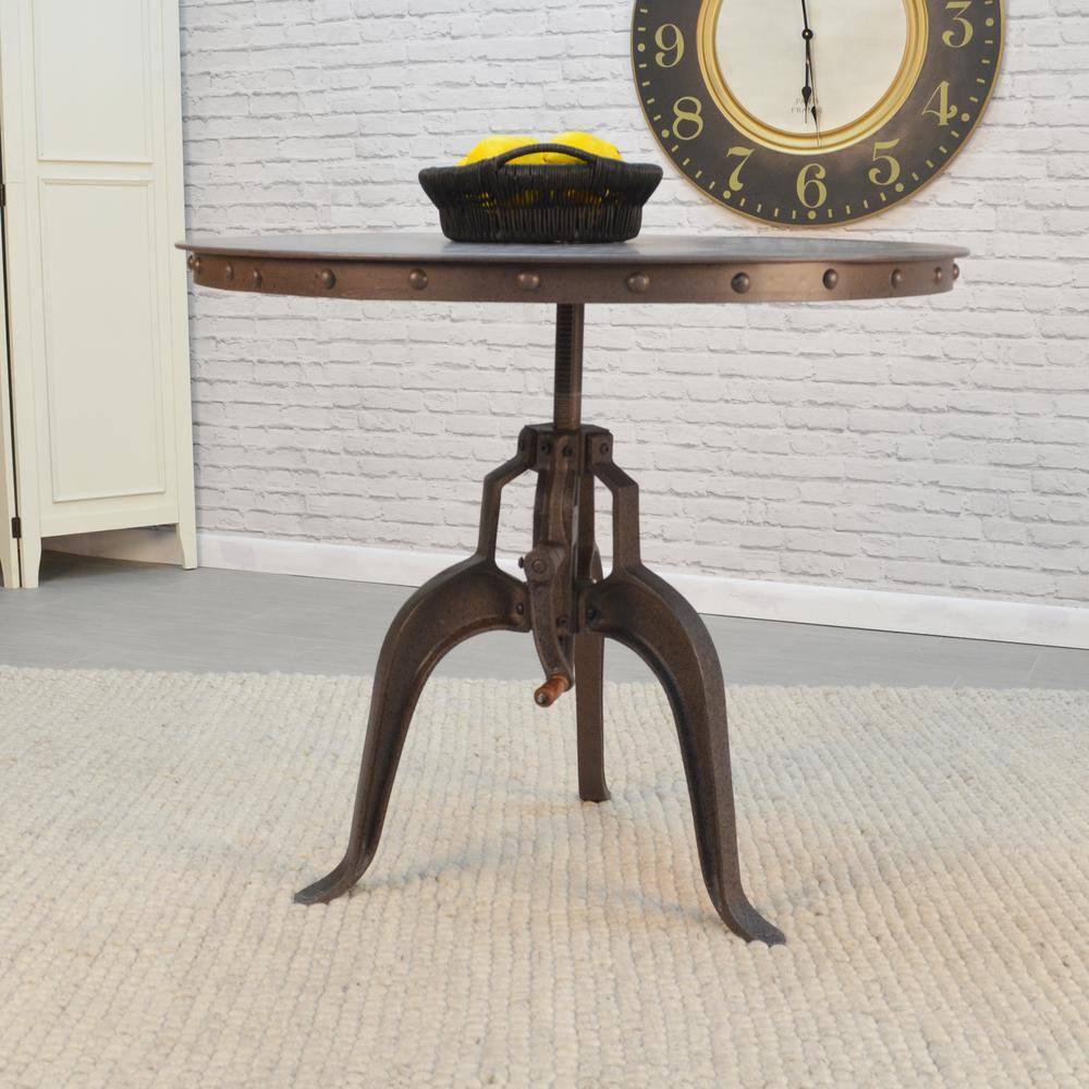 Carolina Living Mundra Adjustable Crank Dining Table: Industrial Style, 30"-36" Height, Metal Frame, Seats 4