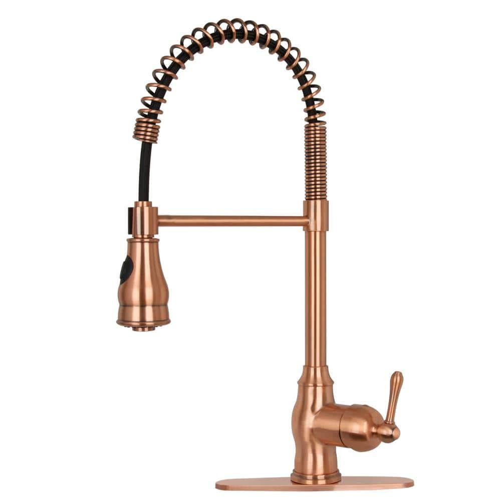 Akicon Pre-Rinse Spring Kitchen Faucet, Single Level with Pull Down Sprayer Copper Copper Finish