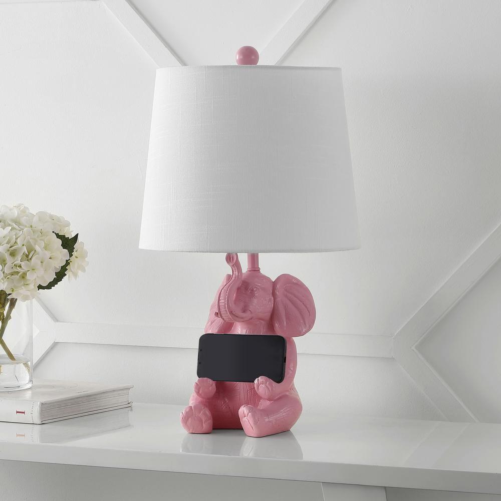 Kairi 21" Modern Shabby Chic Resin/Iron Happy Elephant LED Kids' Table Lamp with Phone Stand, Pink
