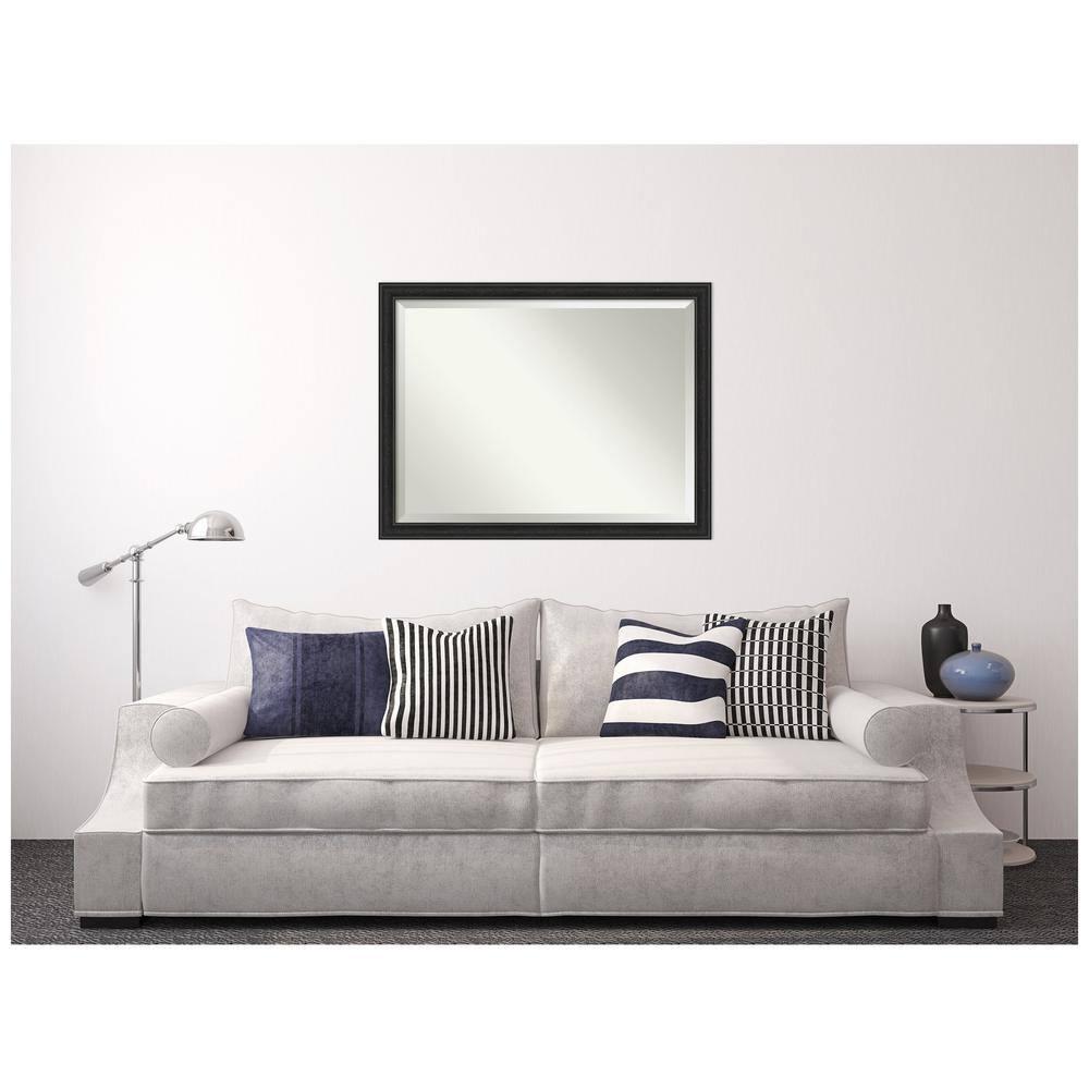 Amanti Art Beveled Bathroom Wall Mirror - Shipwreck Black Narrow Frame Outer Size: 44 x 34 in