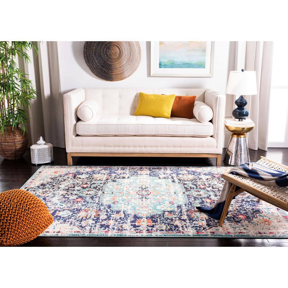Madison MAD447 Power Loomed Indoor Area Rug - Black/Teal - 4'x6' - Safavieh