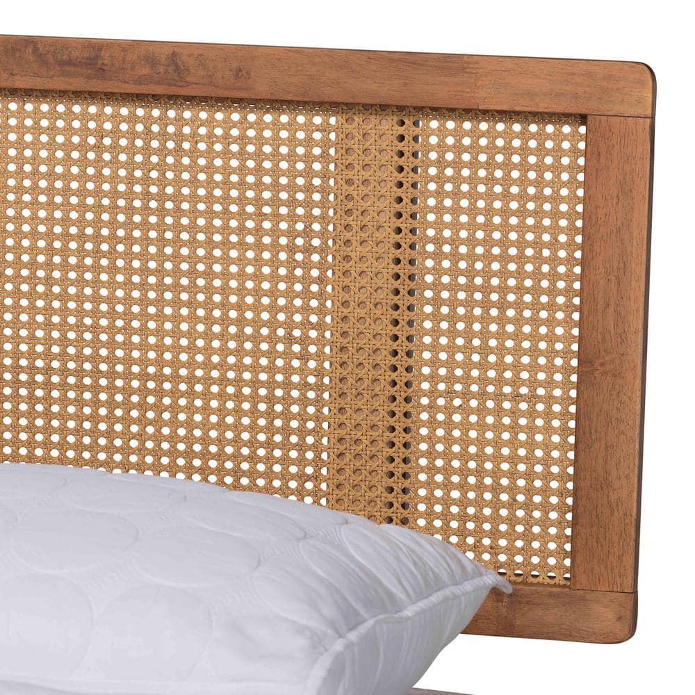 Baxton Studio Nura Walnut Brown Wood and Rattan King Size 3-Piece Bedroom Set
