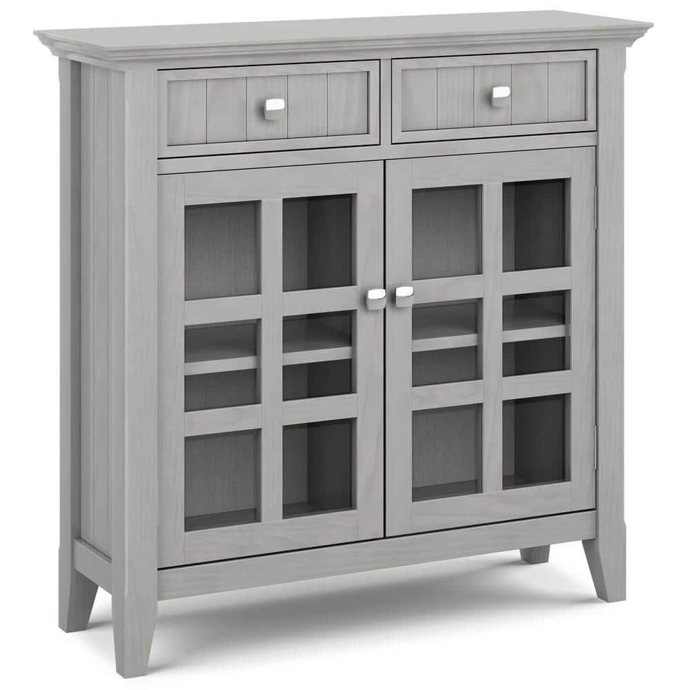 Simpli Home Acadian 36"W Solid Wood 2-Shelf Entryway Storage Cabinet with Glass Doors and 2 Drawers