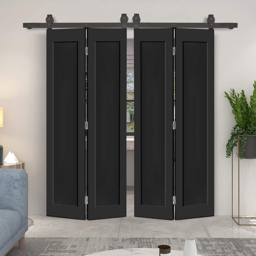 Calhome 1 Panel Shaker Composite Double Bi-Fold Door with Barn Door Hardware Kit