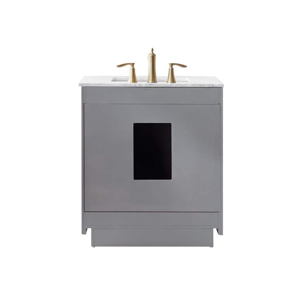 Ivy 30" Single Bathroom Vanity Set in Gray and Carrara White Marble Countertop without Mirror