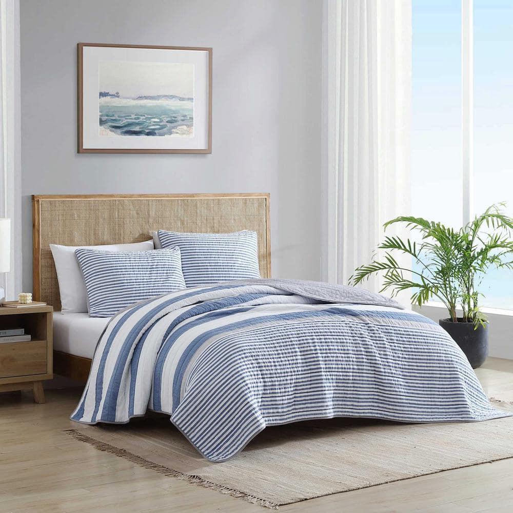 Nautica Fairwater Cotton Reversible Blue Quilt Set