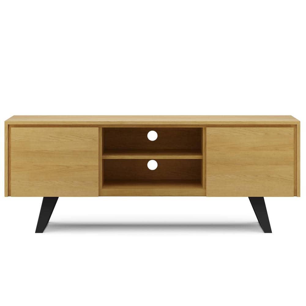 Simpli Home Lowry 63 inch Wide Modern Industrial TV Media Stand in Oak For TVs up to 70 inches