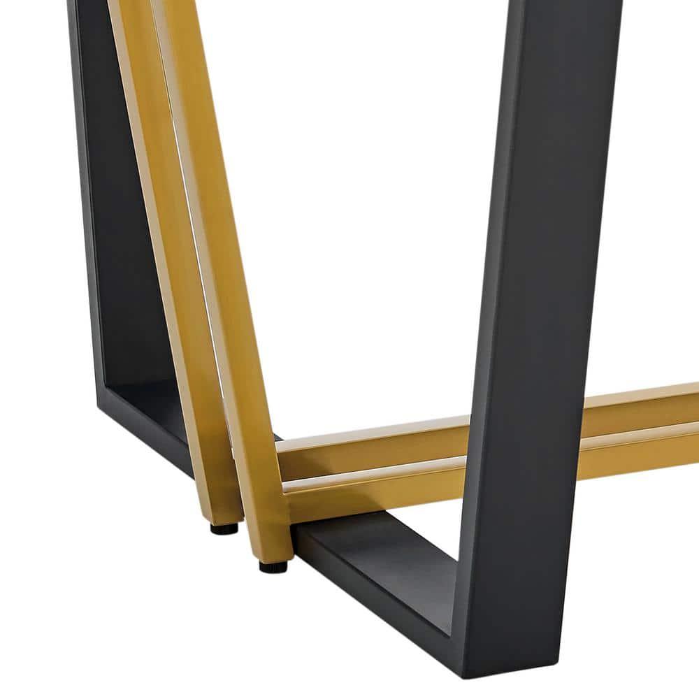 Armen Living Kai Rectangular Stainless Steel and Base with Glass Tabletop Dining Table Gold/Black