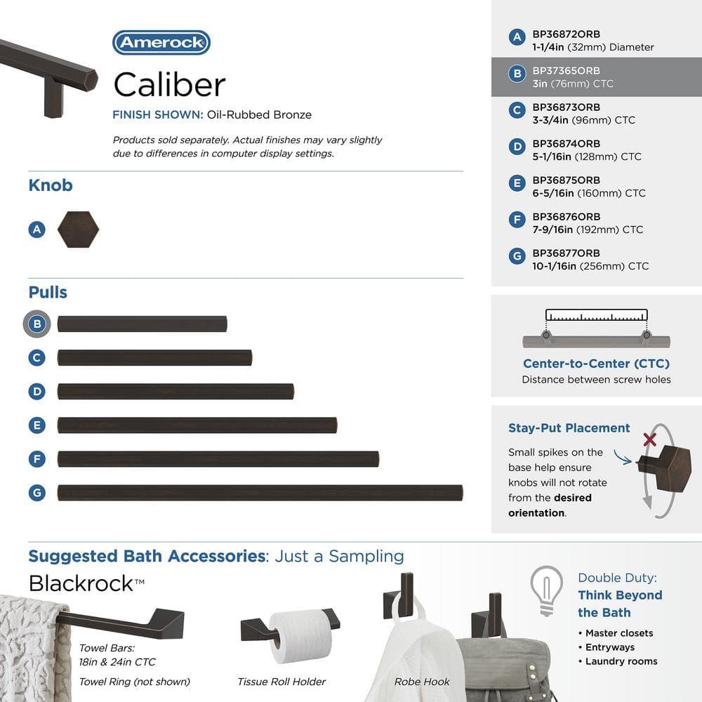 Amerock Caliber 3 inch (76mm) Center-to-Center Oil-Rubbed Bronze Cabinet Pull