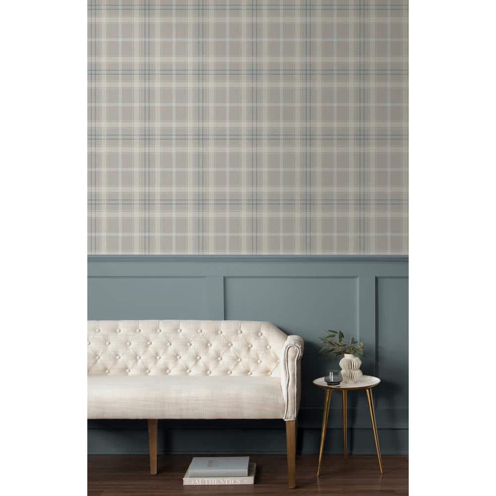 NextWall Argos Grey & Blue Tailor Plaid Peel and Stick Wallpaper - 20.9 in. W x 18 ft. L Roll