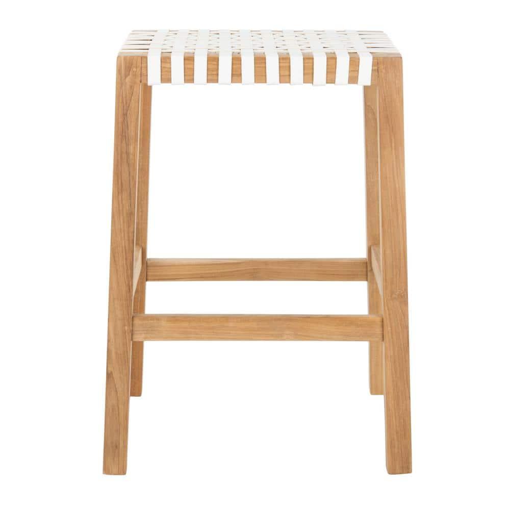 Capri Counter Stool - BST1009 - Natural Teak/White - Safavieh