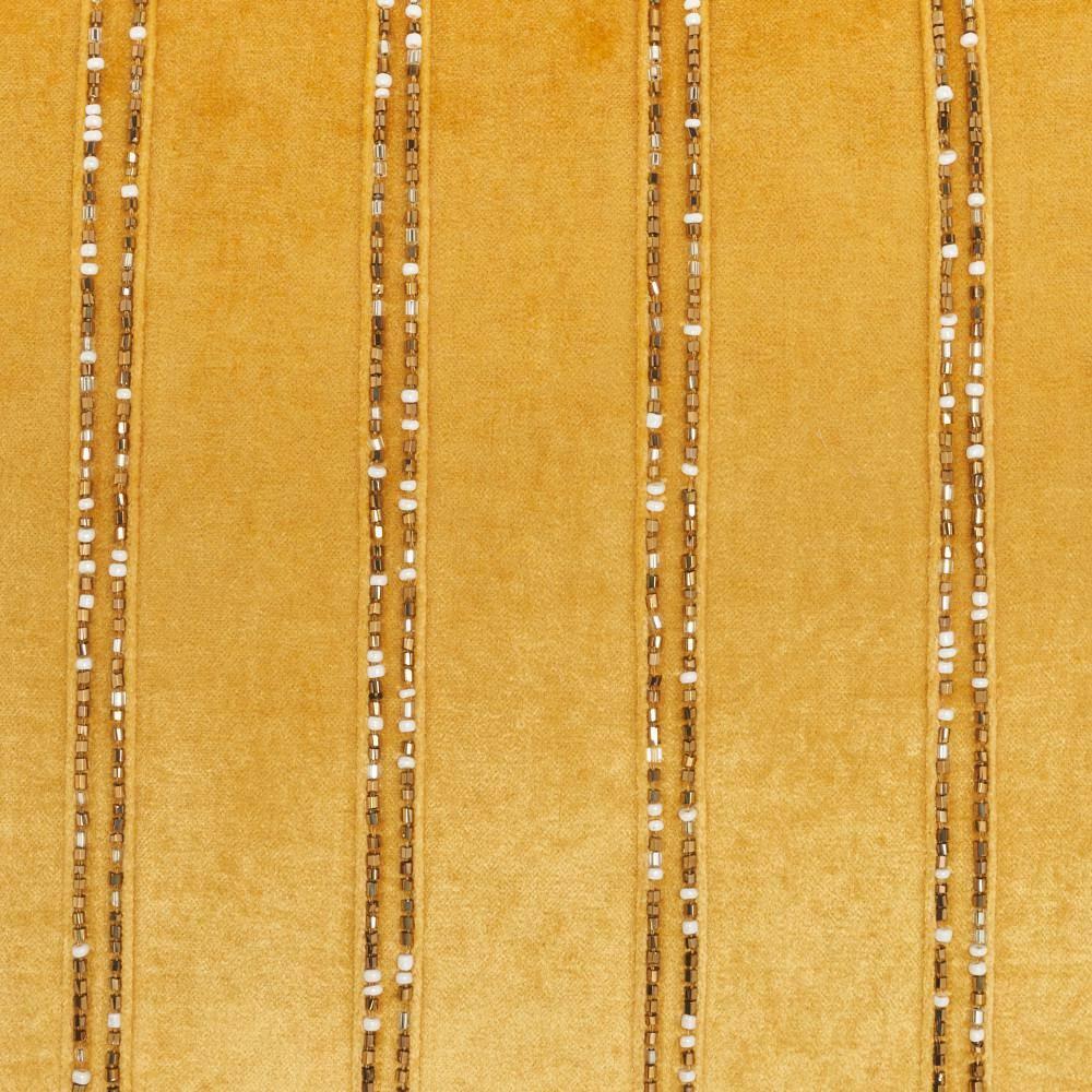 20"x20" Oversize Sofia Beaded Striped Square Throw Pillow Gold - Mina Victory: Velvet Texture, Indoor Elegance, Zippered