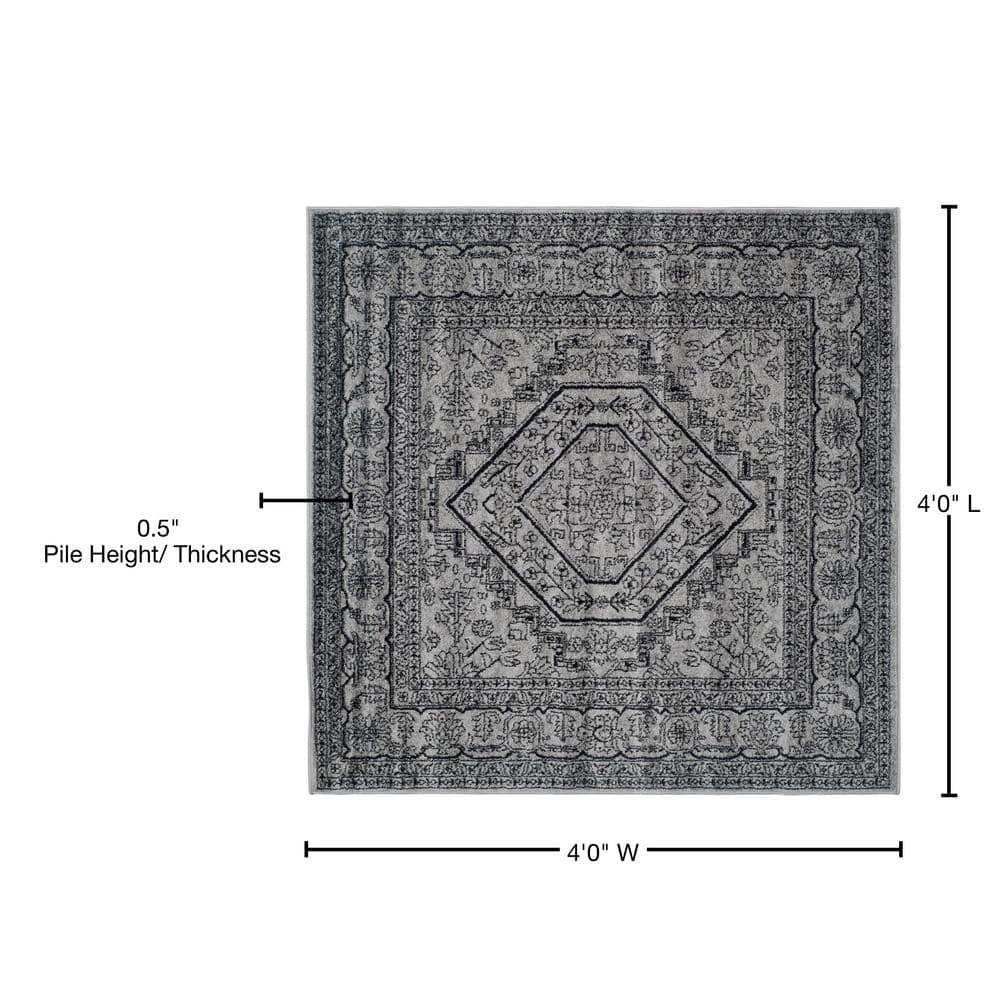 Adirondack ADR108 Power Loomed Area Rug - Silver/Black - 4'x4' - Safavieh.
