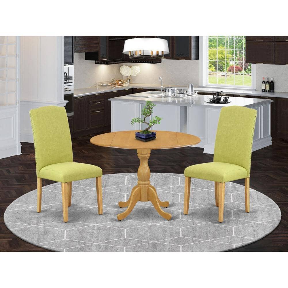 East West Furniture Dublin 3-piece Wood Dining Set in Oak/Limelight