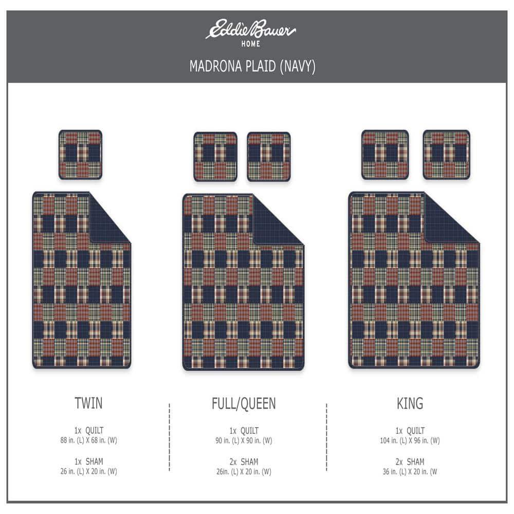 Eddie Bauer Eddie Bauer Madrona Blue Cotton Reversible Quilt Set