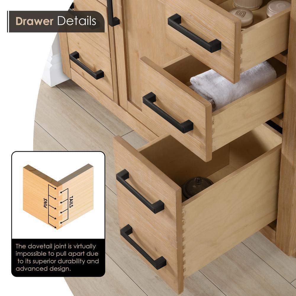 Gavino Tocador de Madera de 42" en Marrón Claro con Tapa de Piedra Compuesta sin Espejo