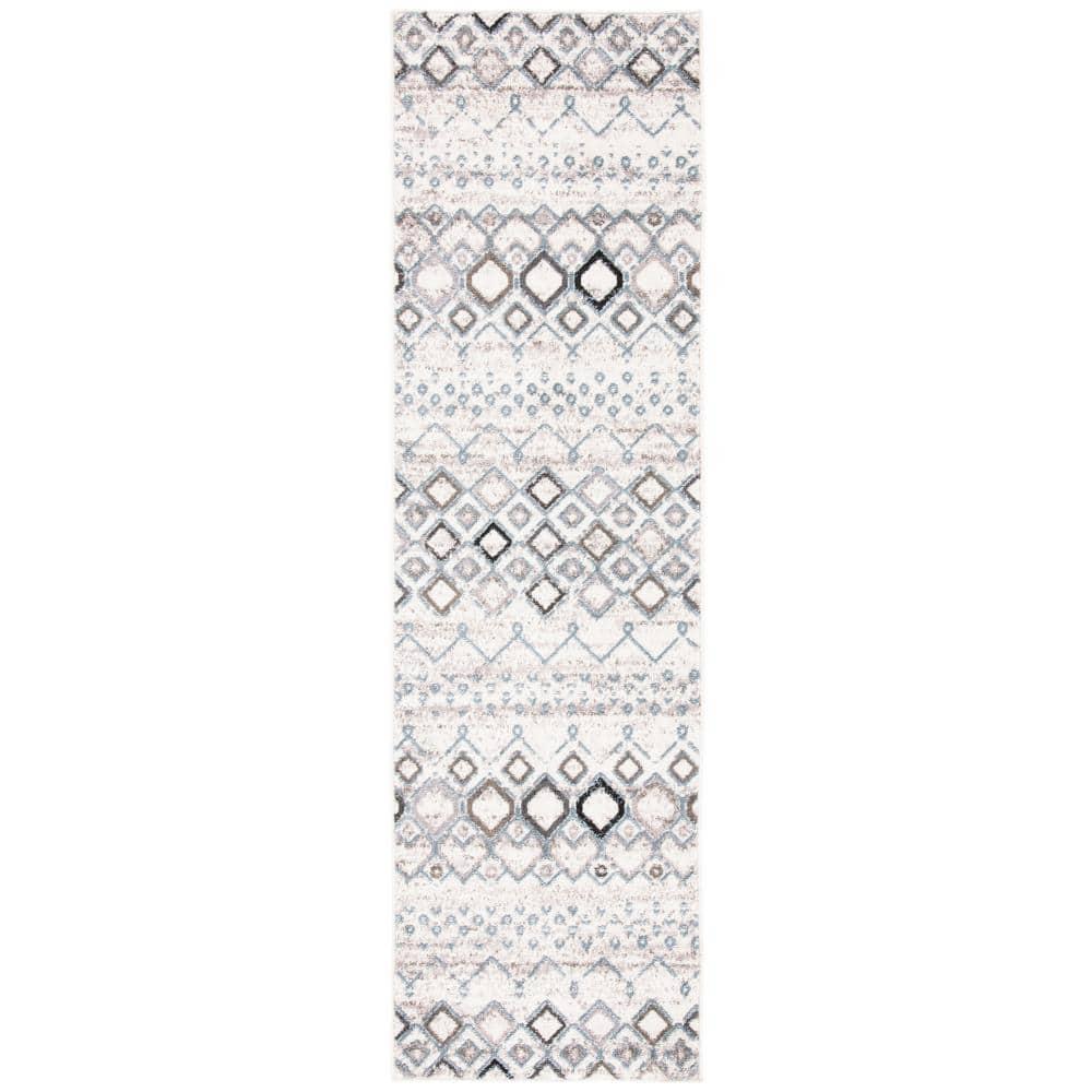 Amsterdam AMS108 Power Loomed Indoor Runner Rug - Ivory/Grey - 2'3"x16' - Safavieh