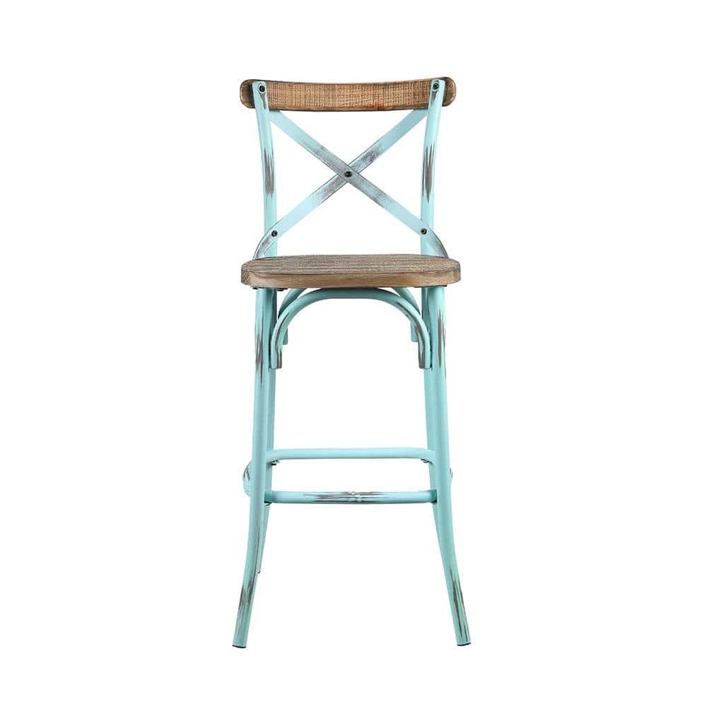 Acme Furniture Zaire Bar Chair in Antique Turquoise and Antique Oak Indoor